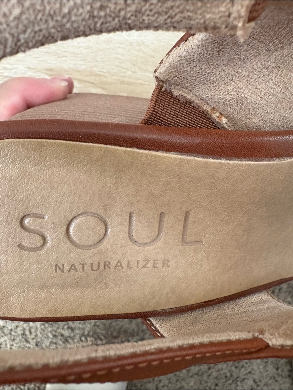 SOUL Naturalizer Tan and Brown Espadrille Block Heel Sandals